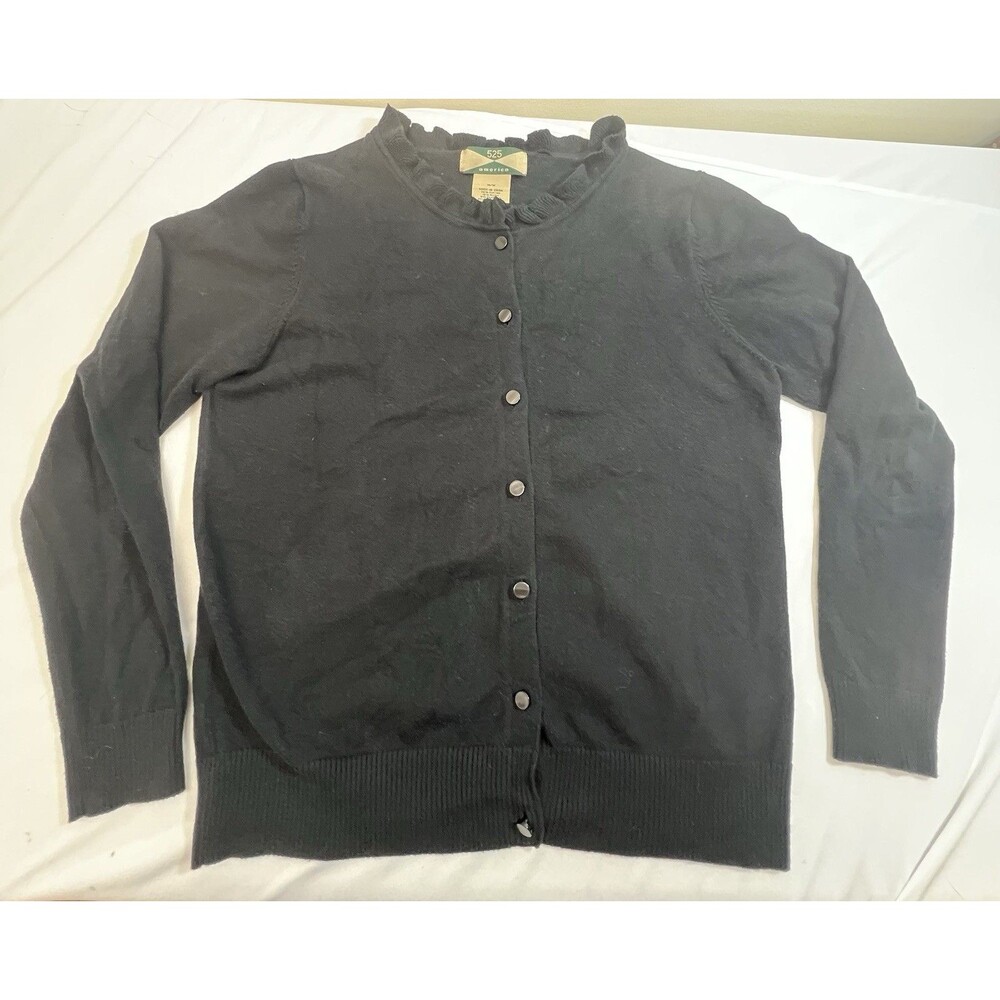525 America Cardigan Sweater Long Sleeve Button Down Ruffle Collar Black Medium